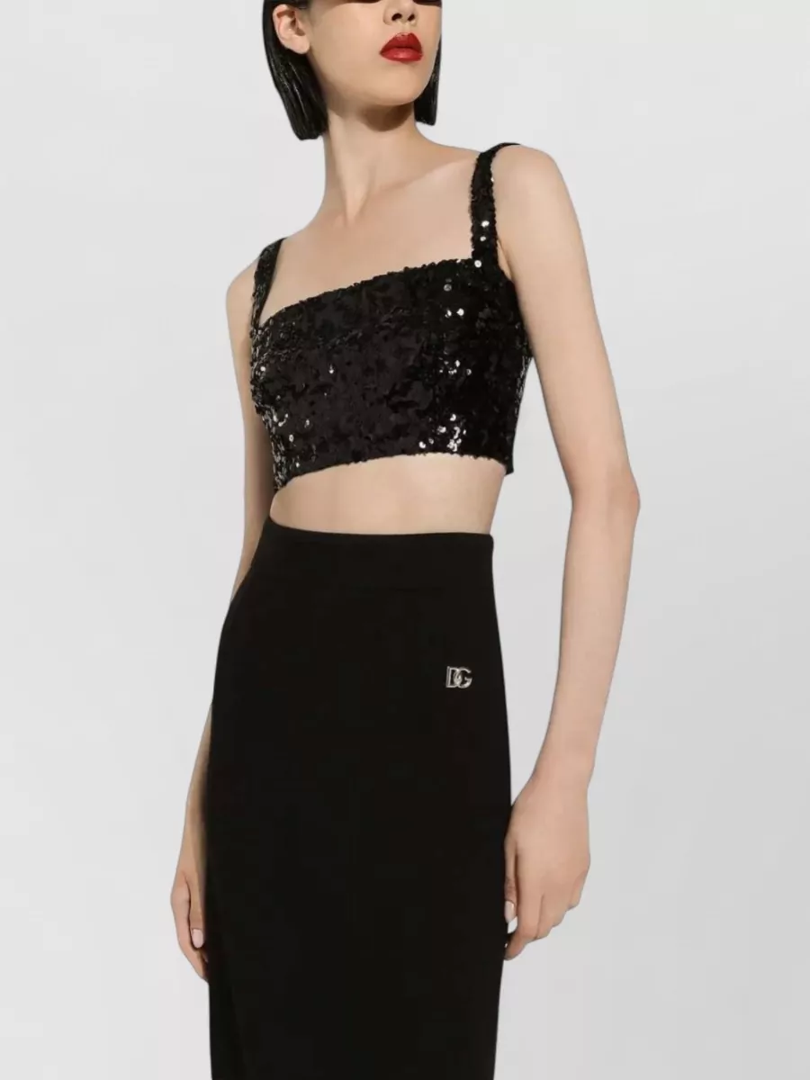Dolce&Gabbana Cropped Sequin Top Square Neck Straps