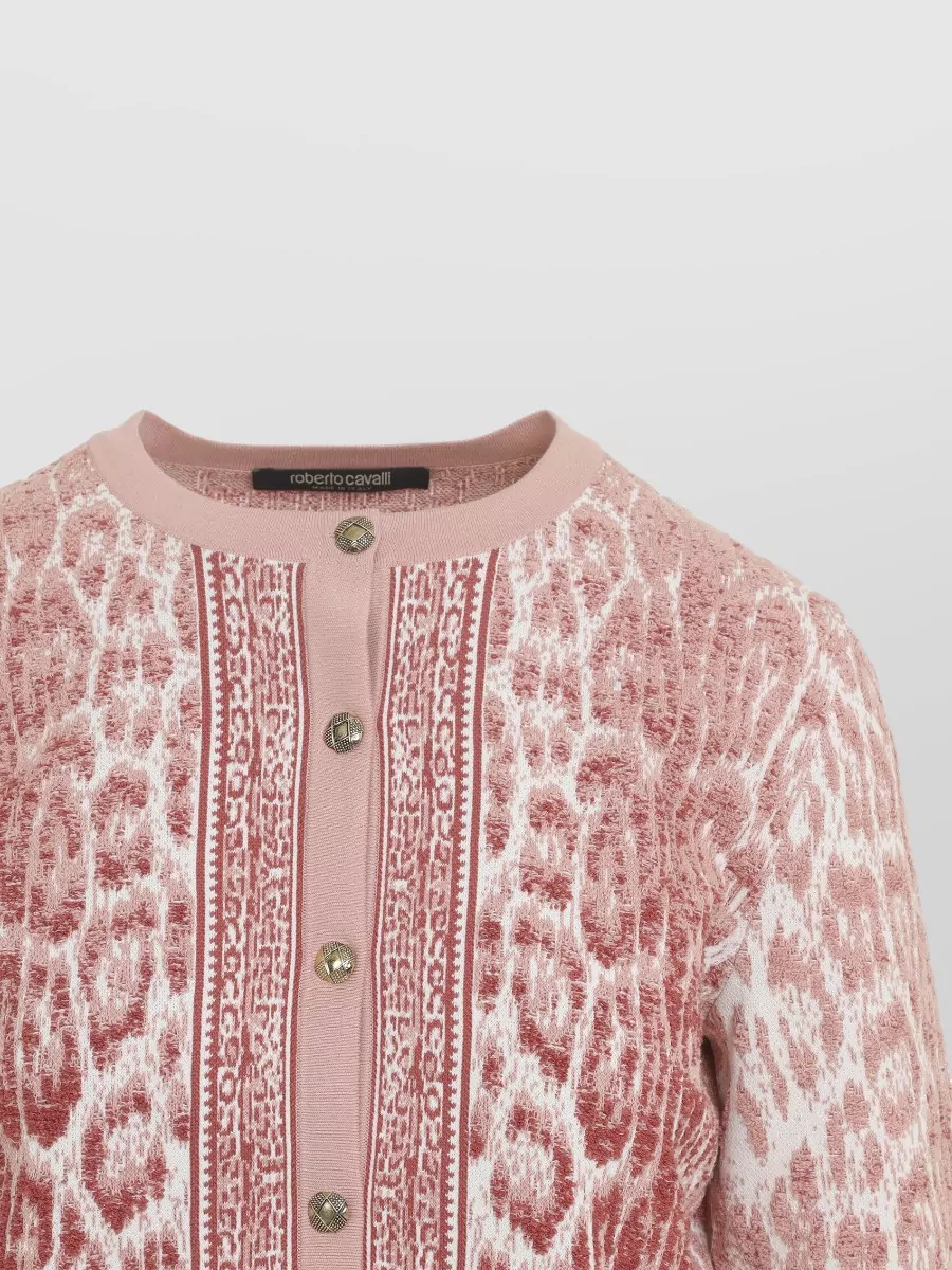 Roberto Cavalli Fine-Knit Relaxed-Fit Jaguar-Print V-Neck Cardigan