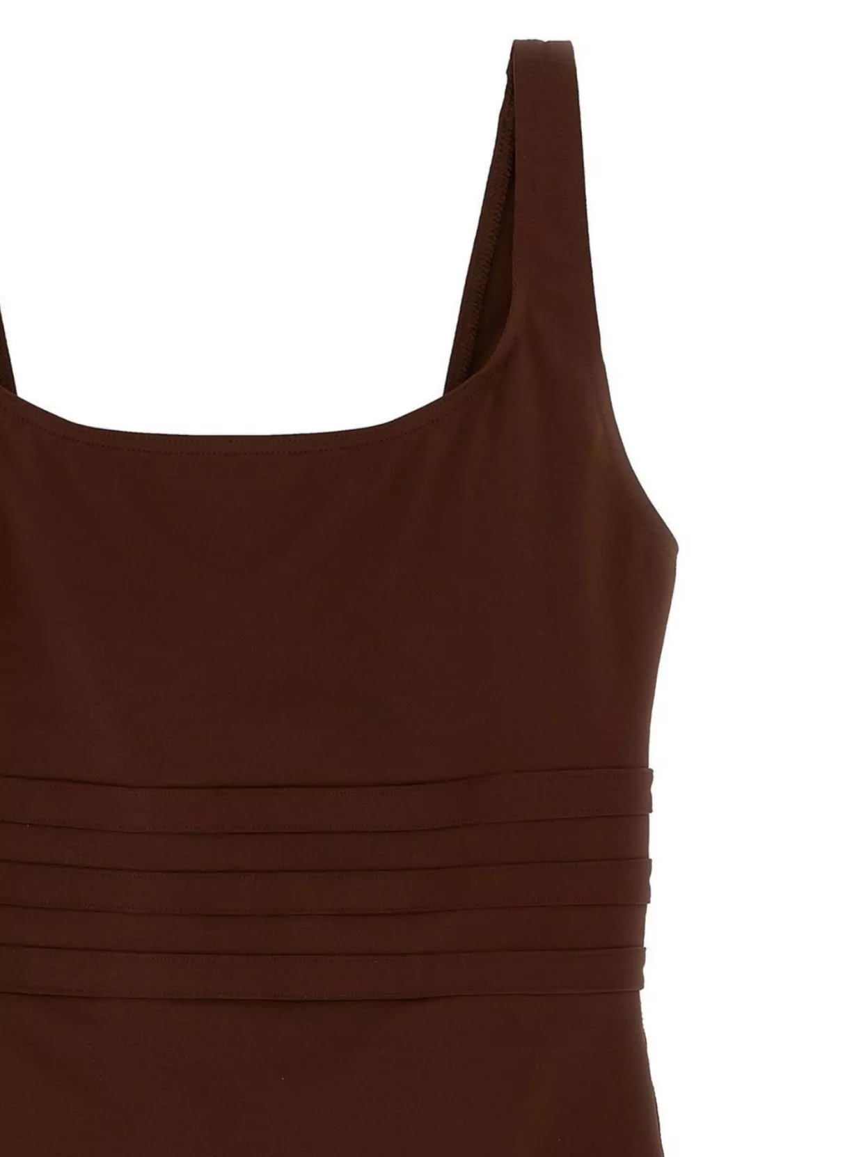 Eres Ribbed Square Neckline Wide Straps Swimsuit In Brown