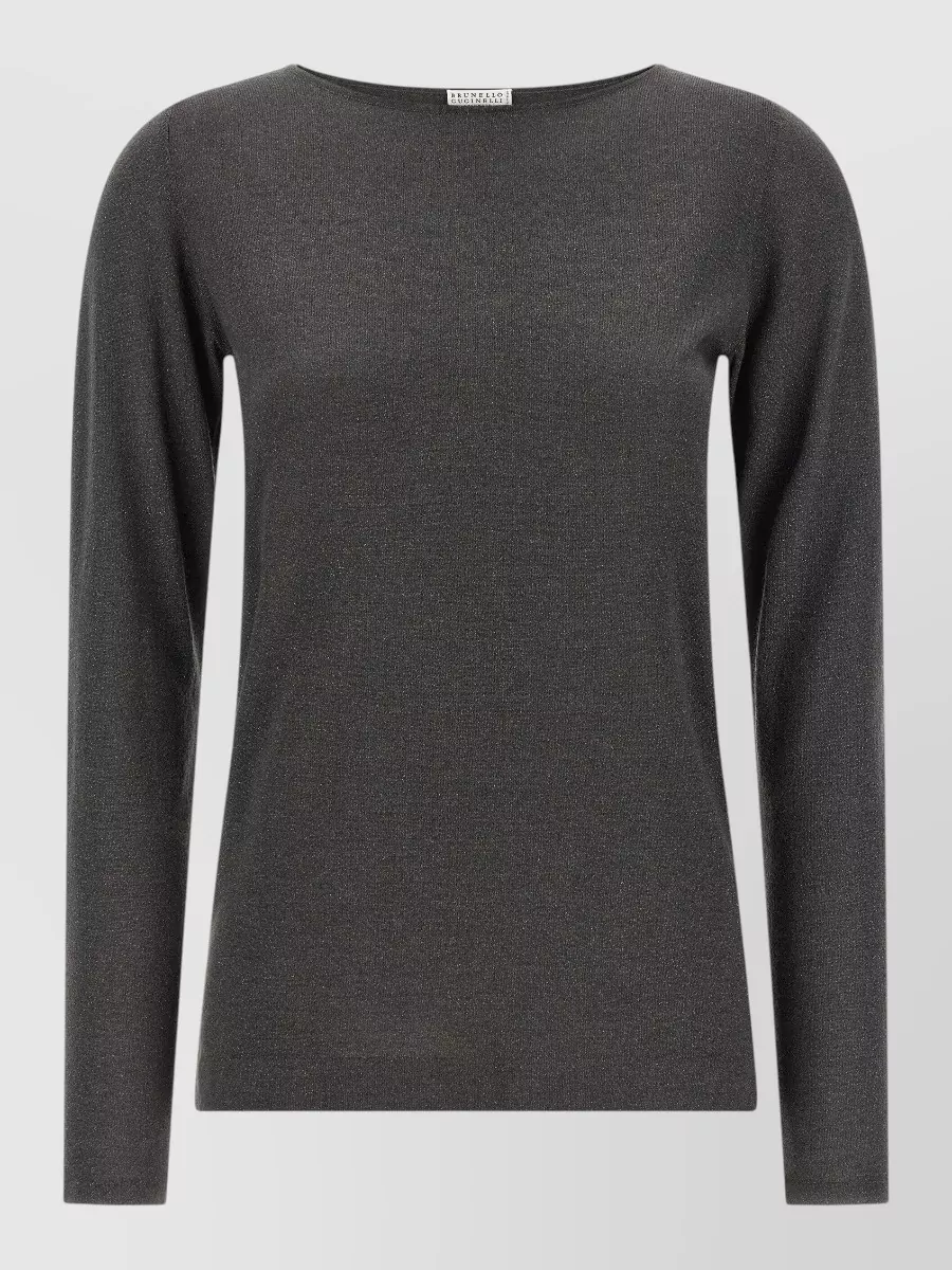 Brunello Cucinelli cashmere silk lamé boat neck long-sleeve sweater