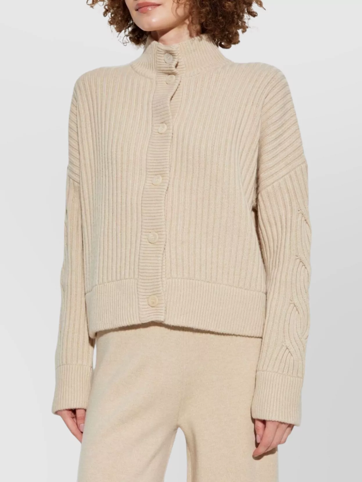 Max Mara High Neck Cable Knit Cardigan