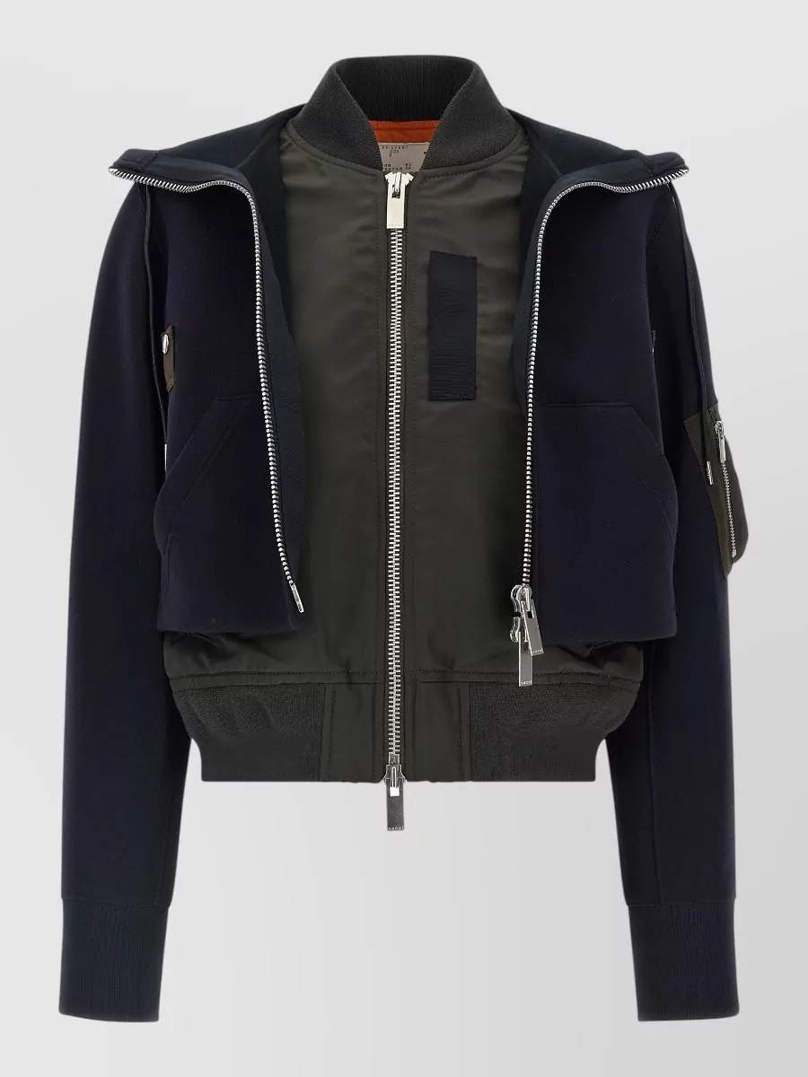 Sacai Cotton blend hooded bomber jacket