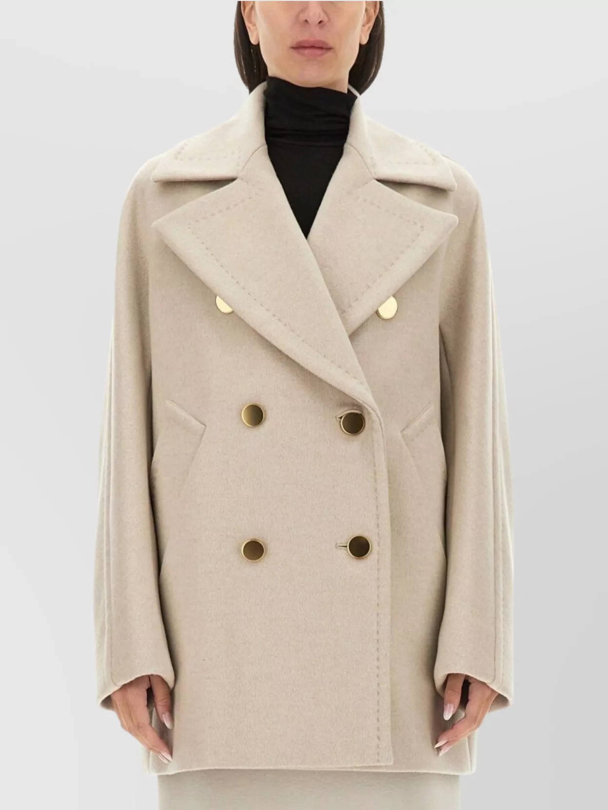 Max Mara Double-breasted Coat Gold-tone Buttons In Neutral