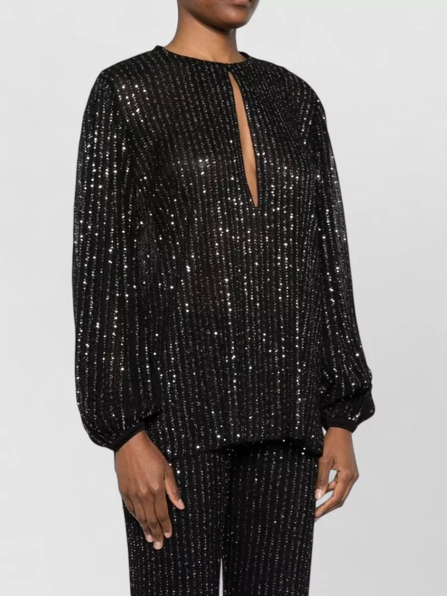 Missoni Long Sleeve Round Neck Sequin Sheer Top