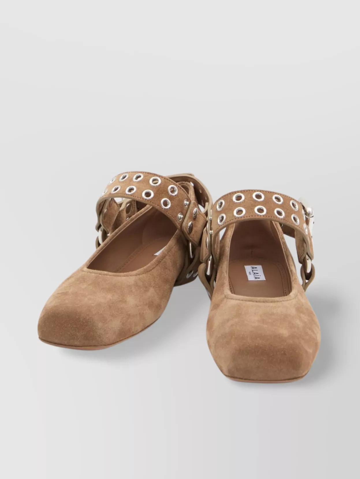 Alaïa Motorcycle-inspired studded suede ballet flats | The