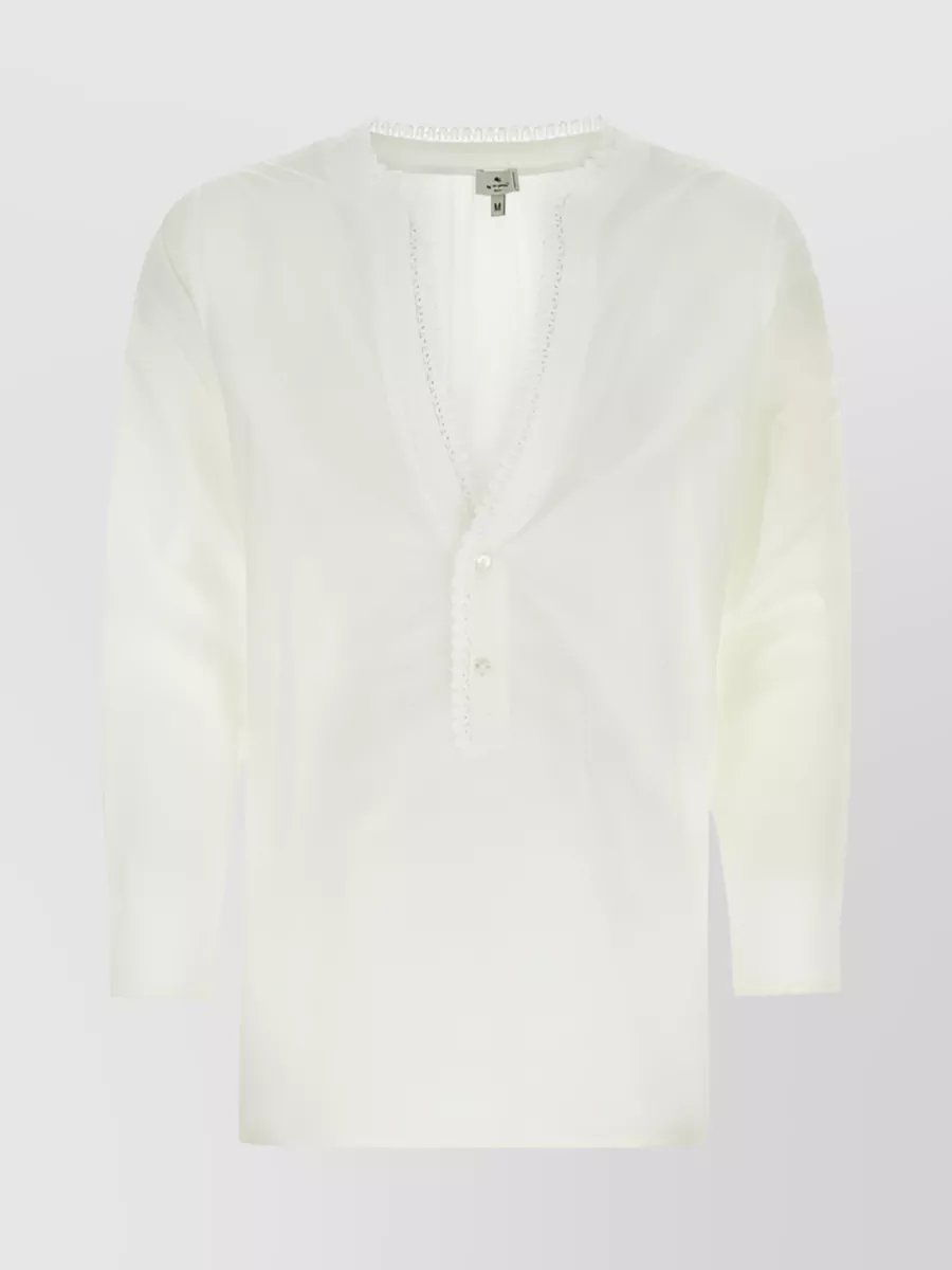 Etro Plunging V-neck Long-sleeve Shirt In White
