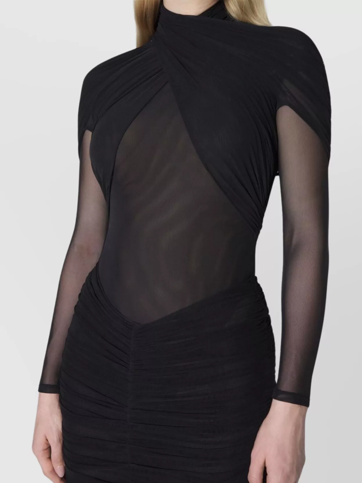 Mugler Long Sleeve Draped High Neck Top