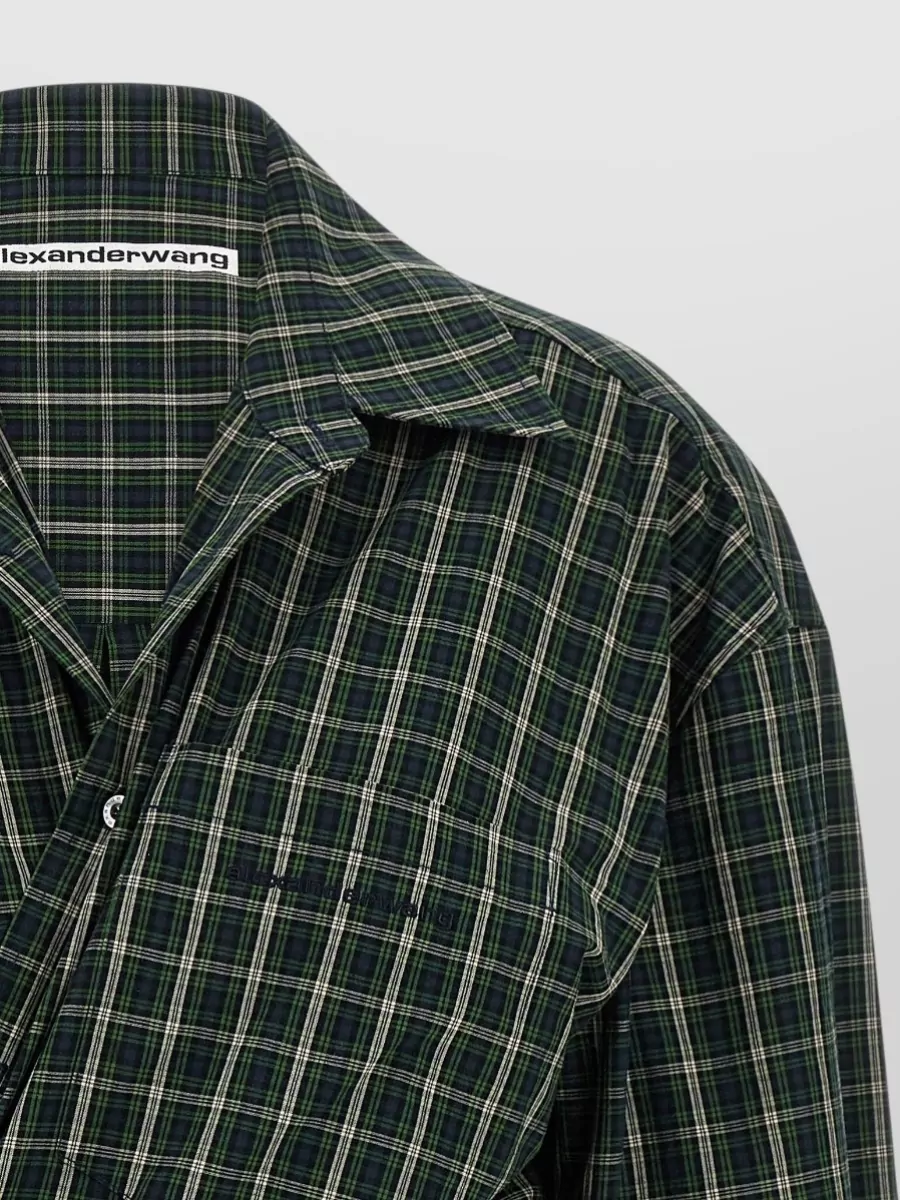 Alexander Wang Cotton Checked Wrap Mini Shirt Dress