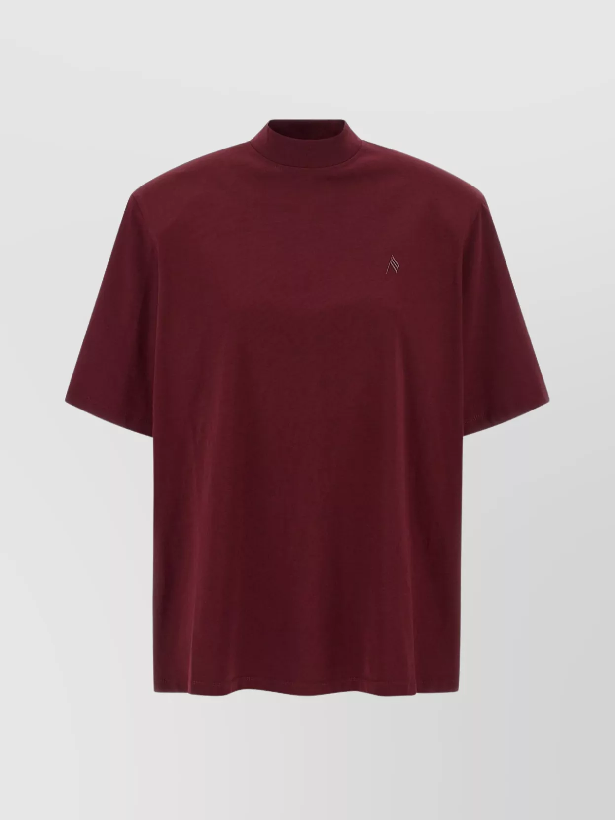Attico Crewneck Mock Neck Logo Embroidered Top In Burgundy