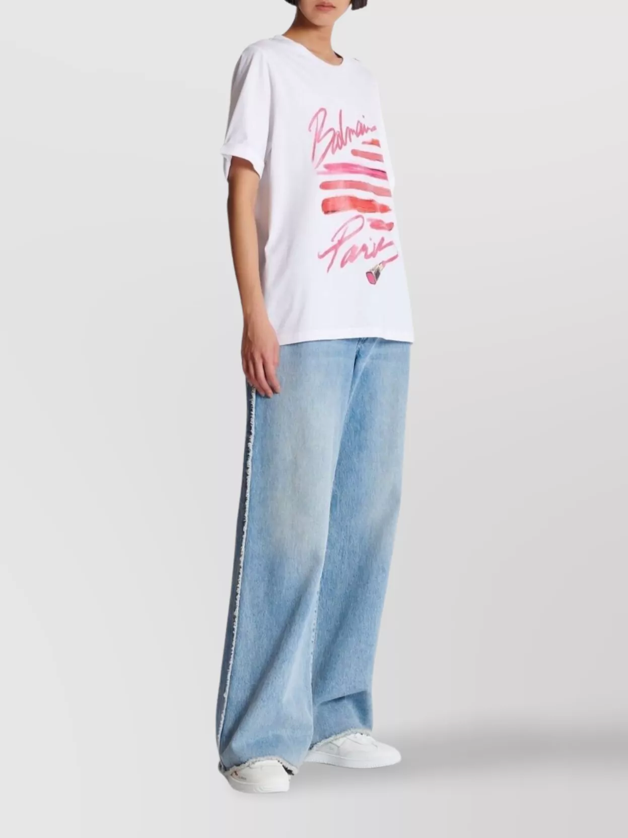 Balmain Cotton Jersey Crewneck T-shirt With Lipstick Print In White