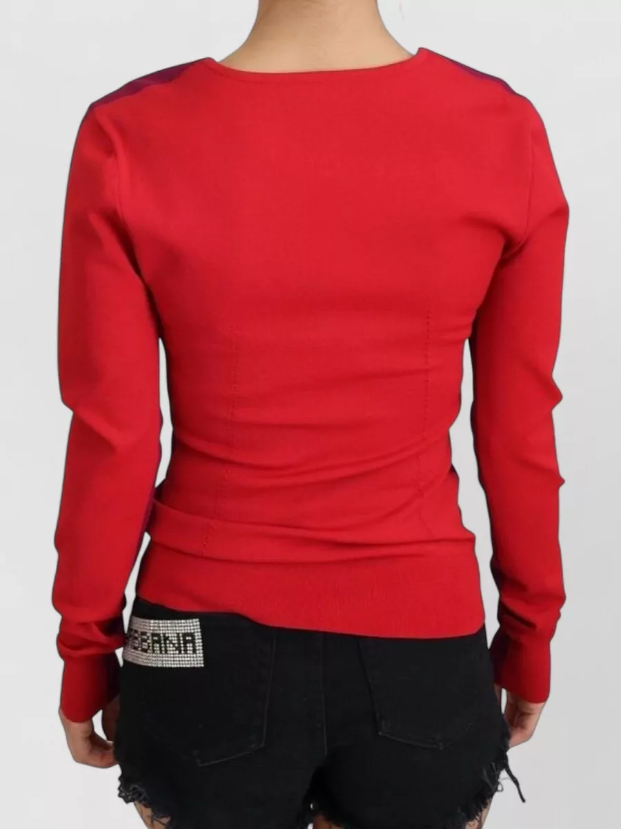 Dolce&Gabbana Viscose Fine Knit Striped Square Neck Long Sleeve Sweater