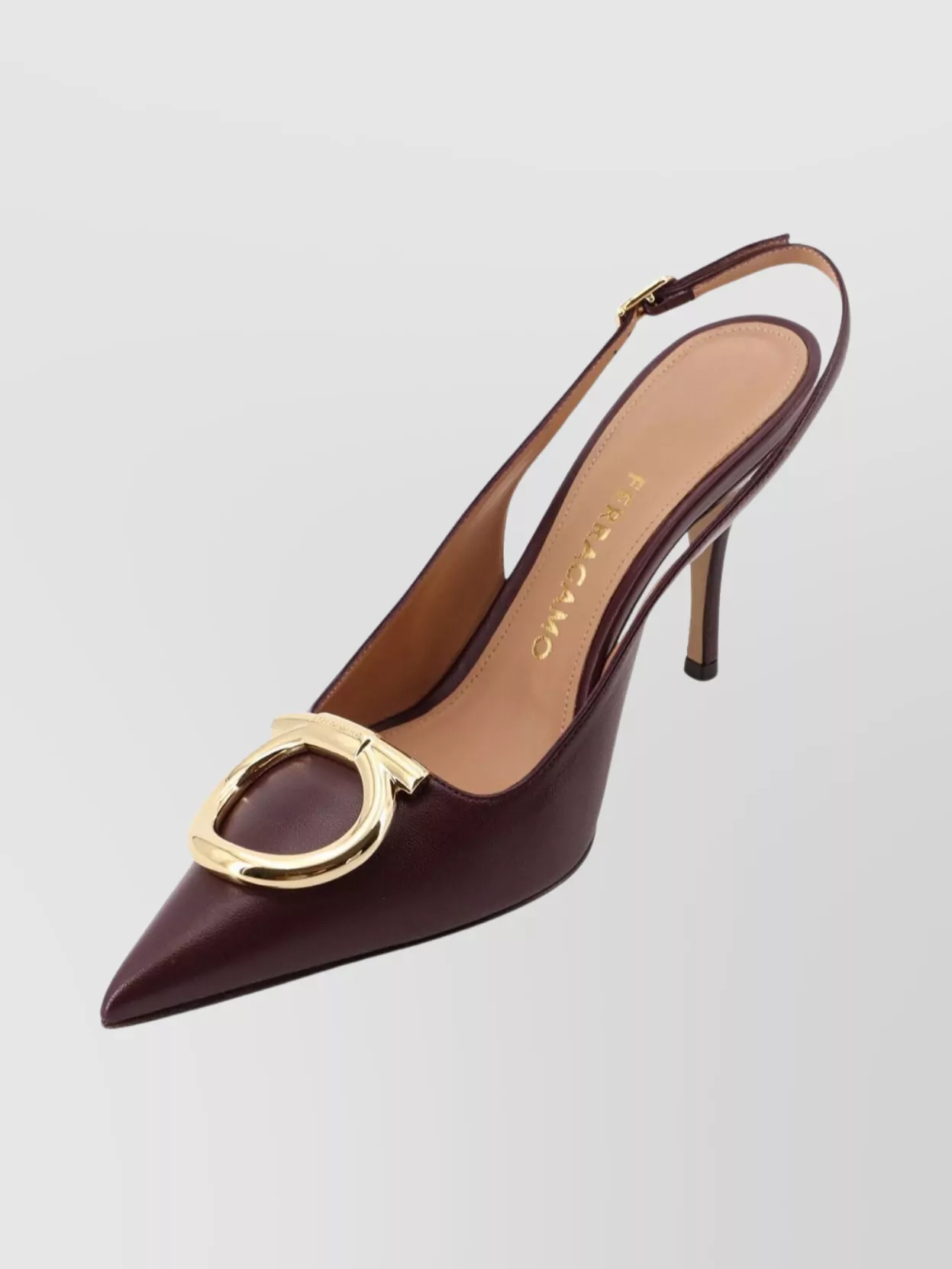 Ferragamo Sara 95 Leather Slingback High Heel In Burgundy