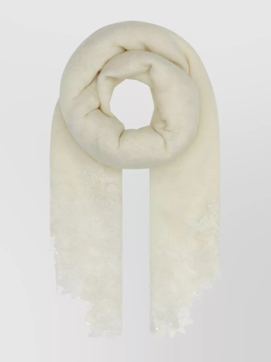 Ermanno Scervino Cashmere Scarf With Delicate Lace Embroidery In Beige