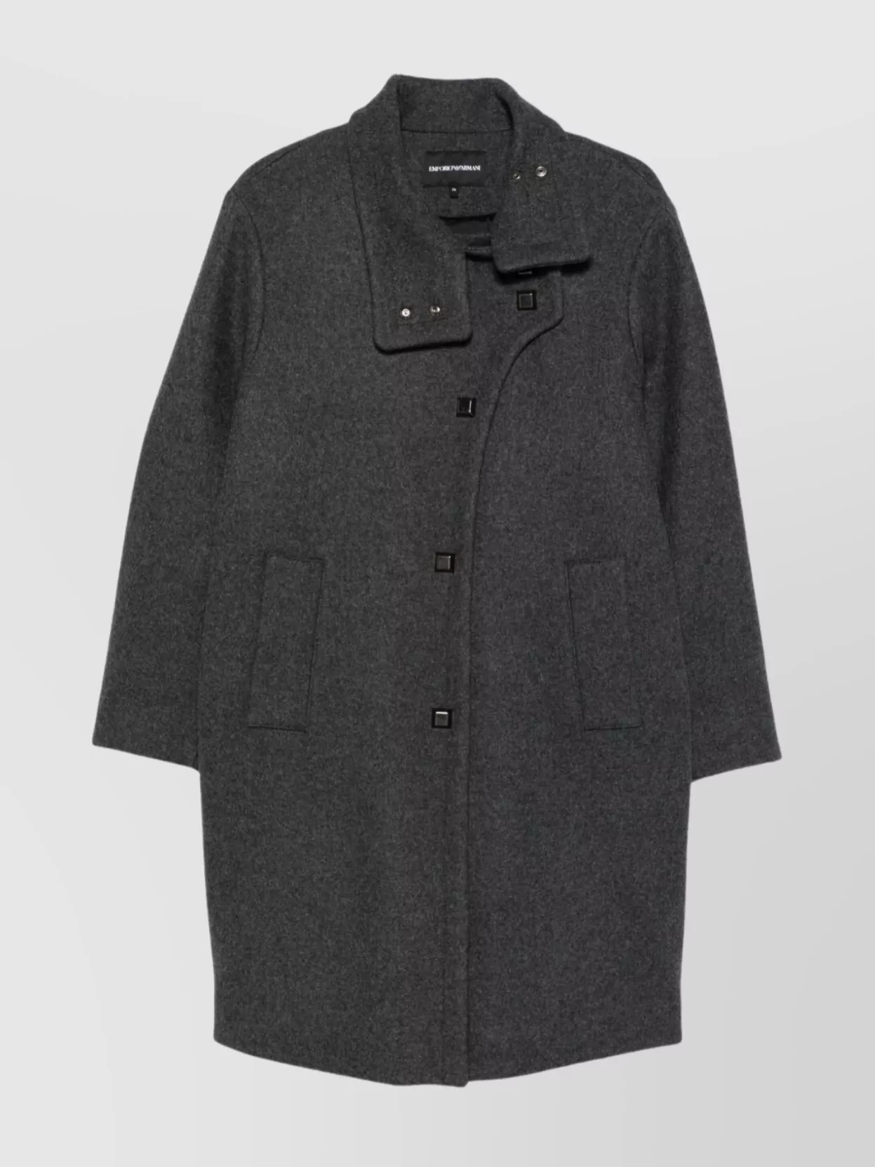Emporio Armani Long Wool Blend Coat With High Collar In Gray