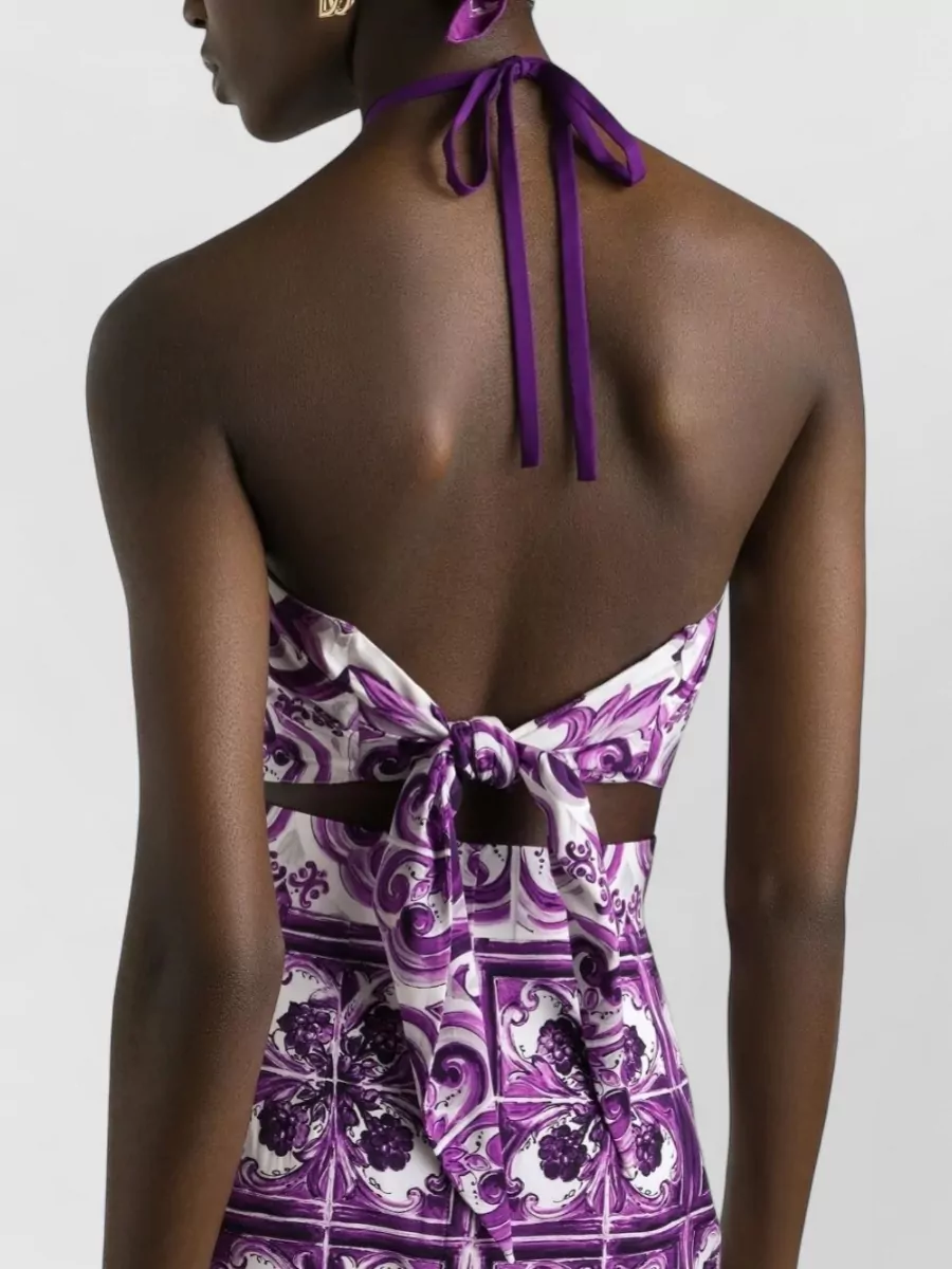 Dolce&Gabbana Stretch Silk Halter Neck Graphic Print Top