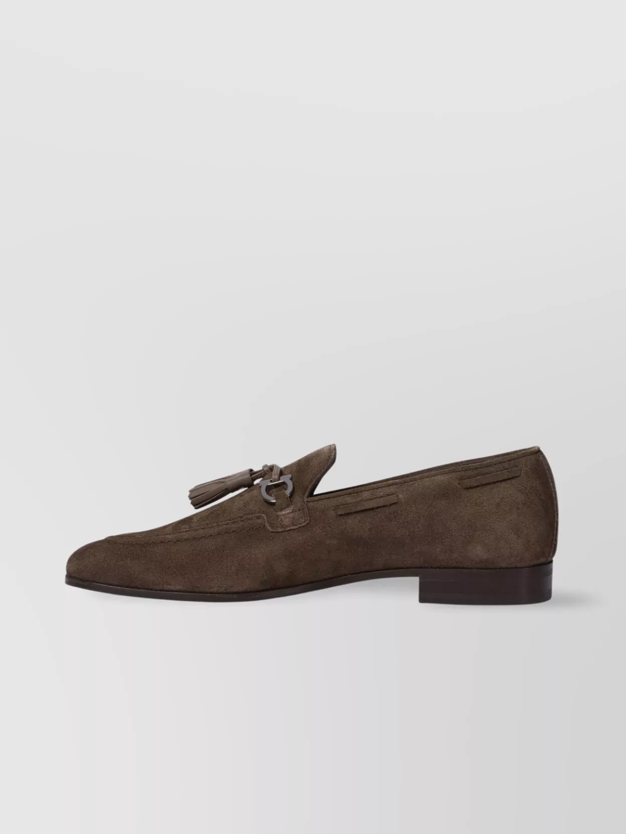 Ferragamo Almond Toe Suede Finish Tassel Loafers