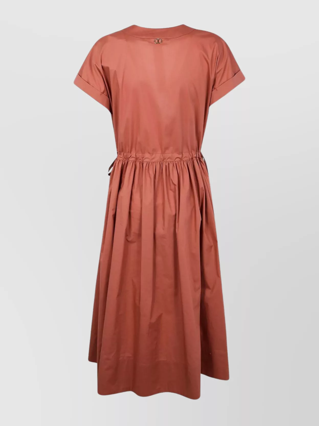 Twinset Midi Dress With Waist Tie And V-neck In Brown