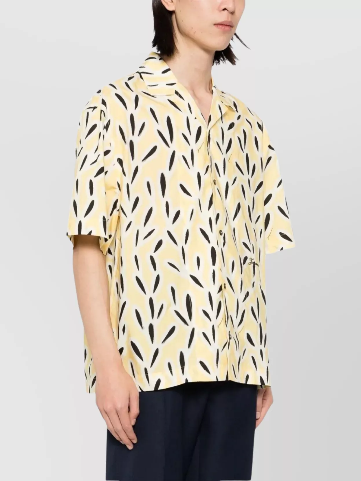 Jacquemus Yellow Cotton Jean Shirt With Playful Leaf Pattern