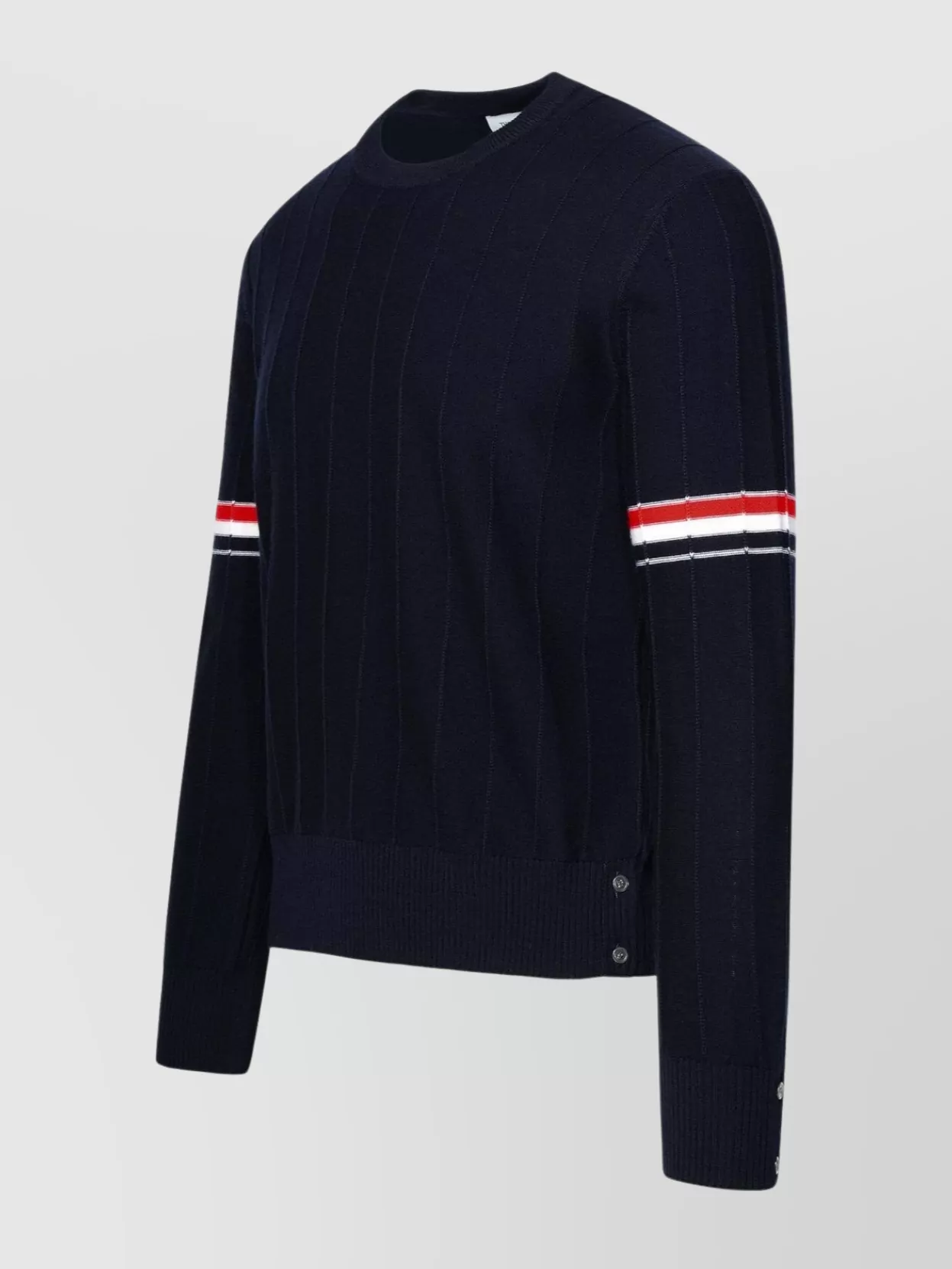 Thom Browne Wool Sweater Button Cuffs Striped Ribbed