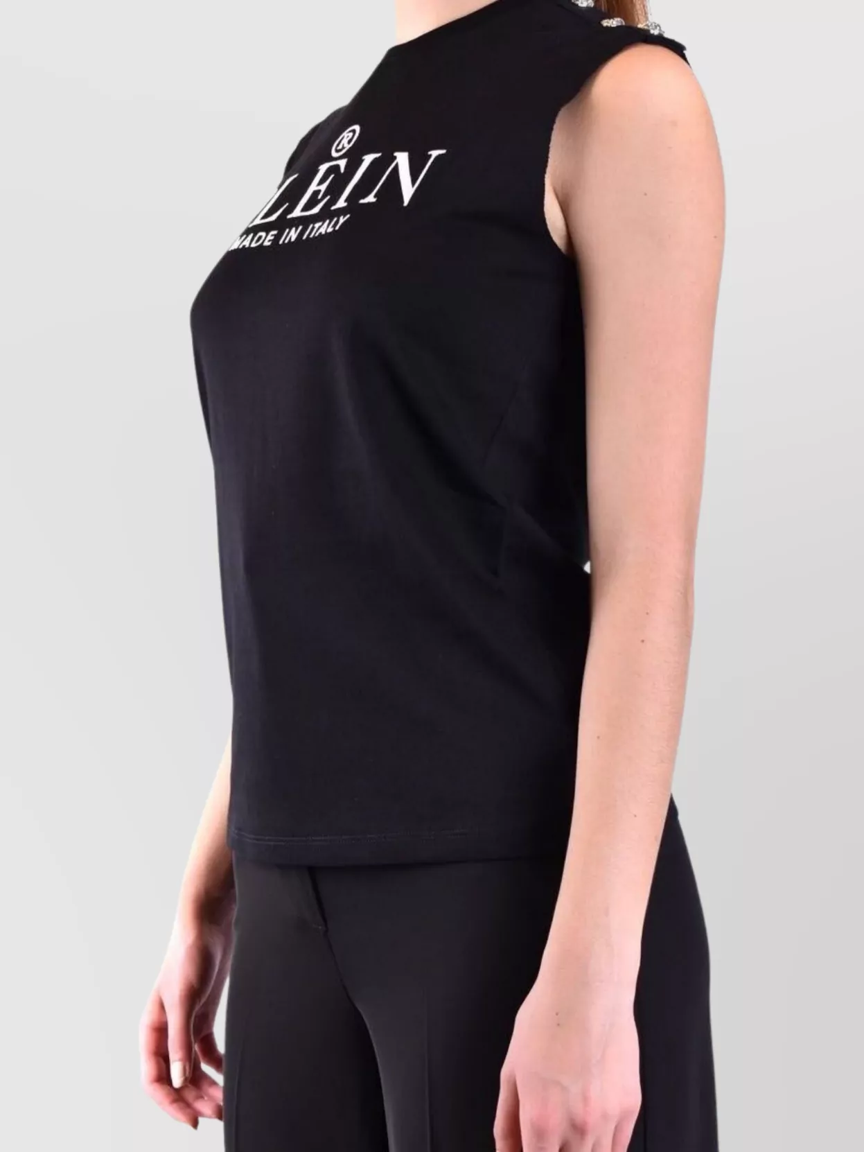 Philipp Plein Shoulder Button Sleeveless Crew Neck Top