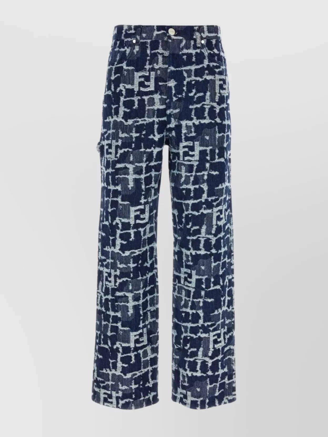 Shop Fendi Embroidered Cargo Pocket Wide Leg Jeans