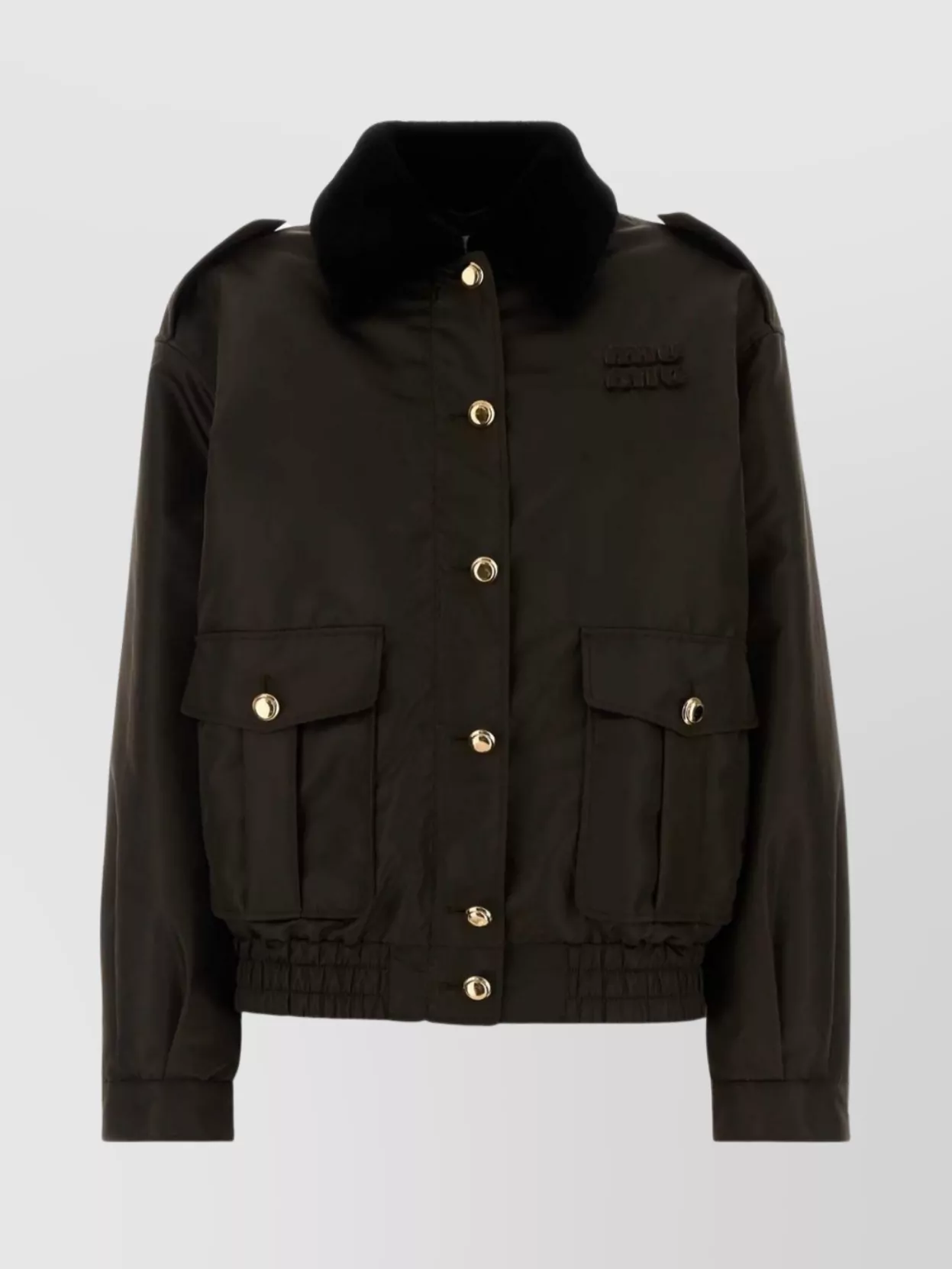 Miu Miu Padded Nylon Jacket With Collar And Pockets In Black