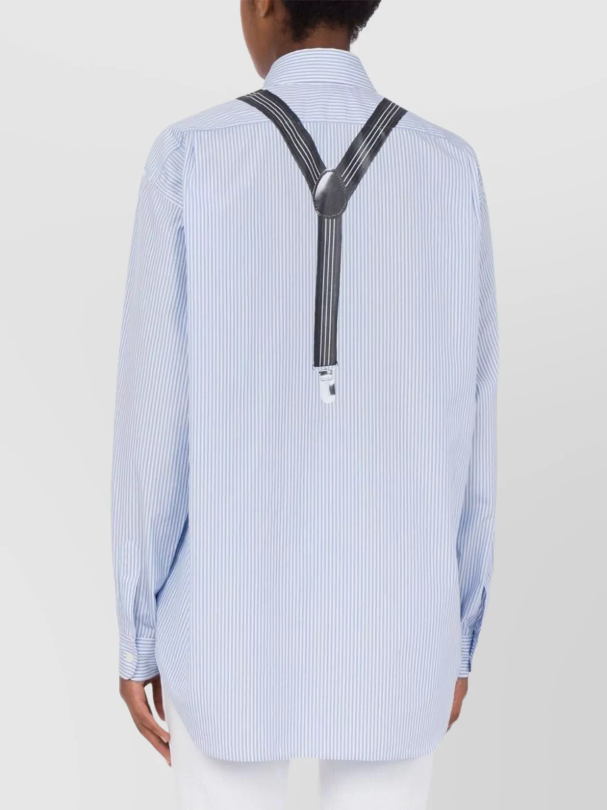 Moschino Couture Light Blue Cotton Striped Shirt With Decorative Straps