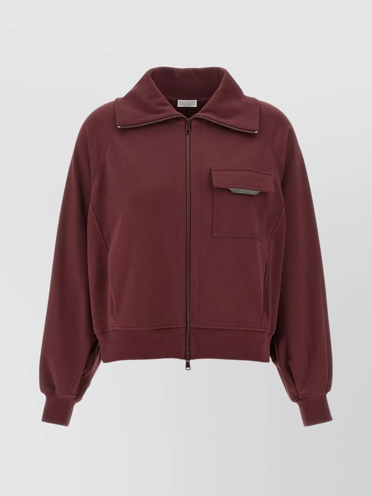 Brunello Cucinelli Collared Neck Sweatshirt With Shiny Flap Detail In Red