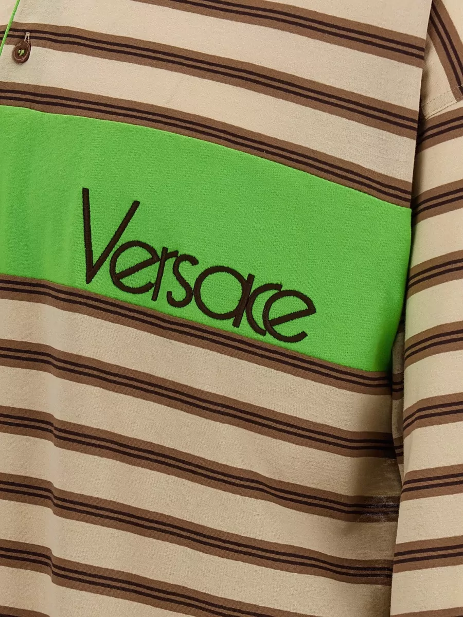 Versace Striped Cotton Intarsia Polo Shirt
