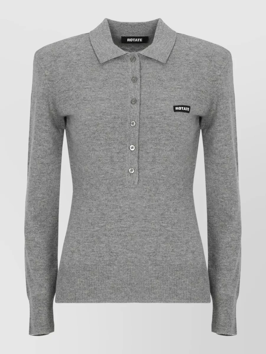Rotate cashmere-blend ribbed long-sleeve polo jumper