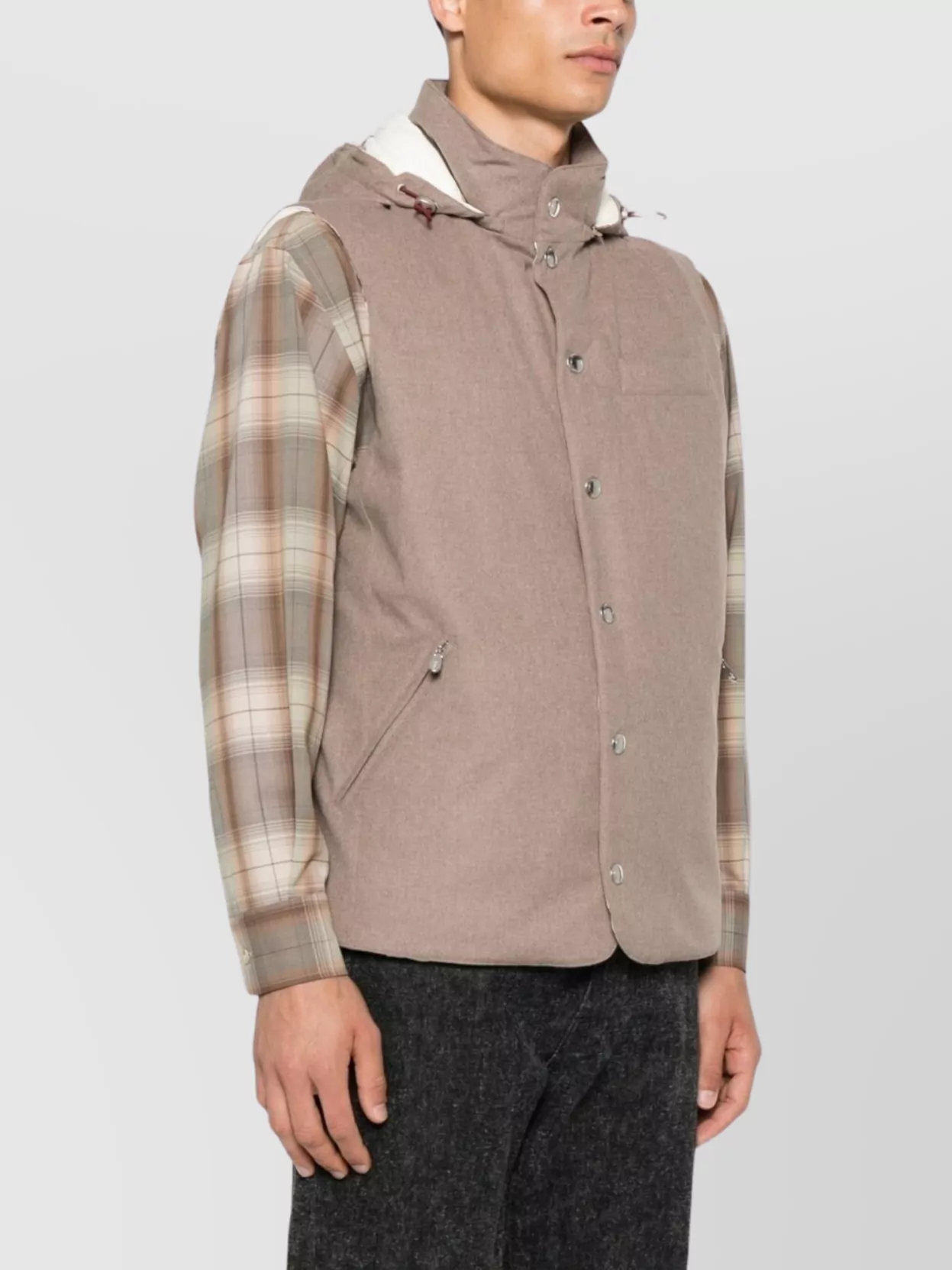 Brunello Cucinelli Sleeveless Down Jacket In Membraned Wool Flannel With Detachable Hood Clothing In Gray