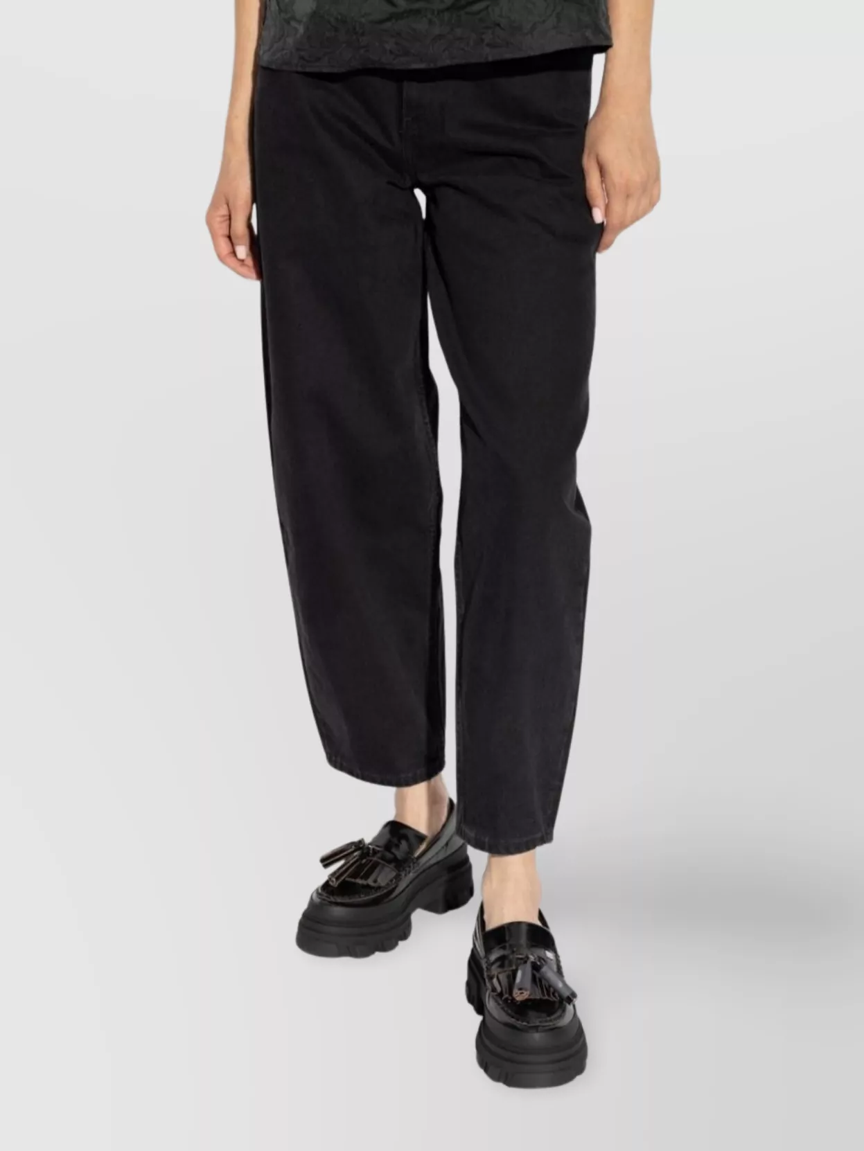 Ganni Denim Trousers With Cropped Leg And Rivet Detailing