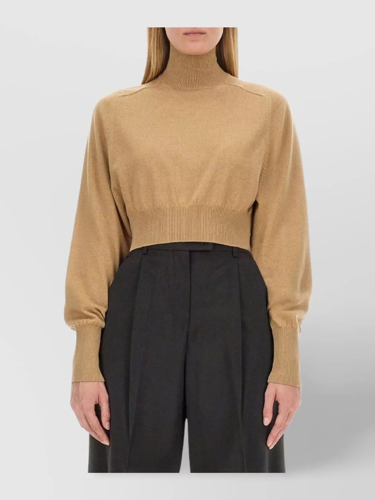 Sportmax Cropped Long Sleeve Knit Top In Brown