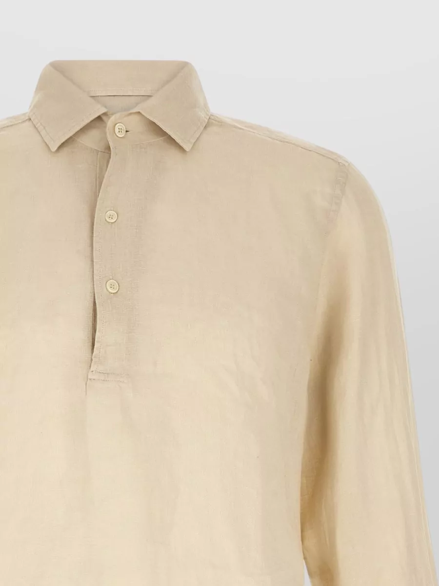 Mc2 Saint Barth Linen Long-Sleeve Polo Shirt