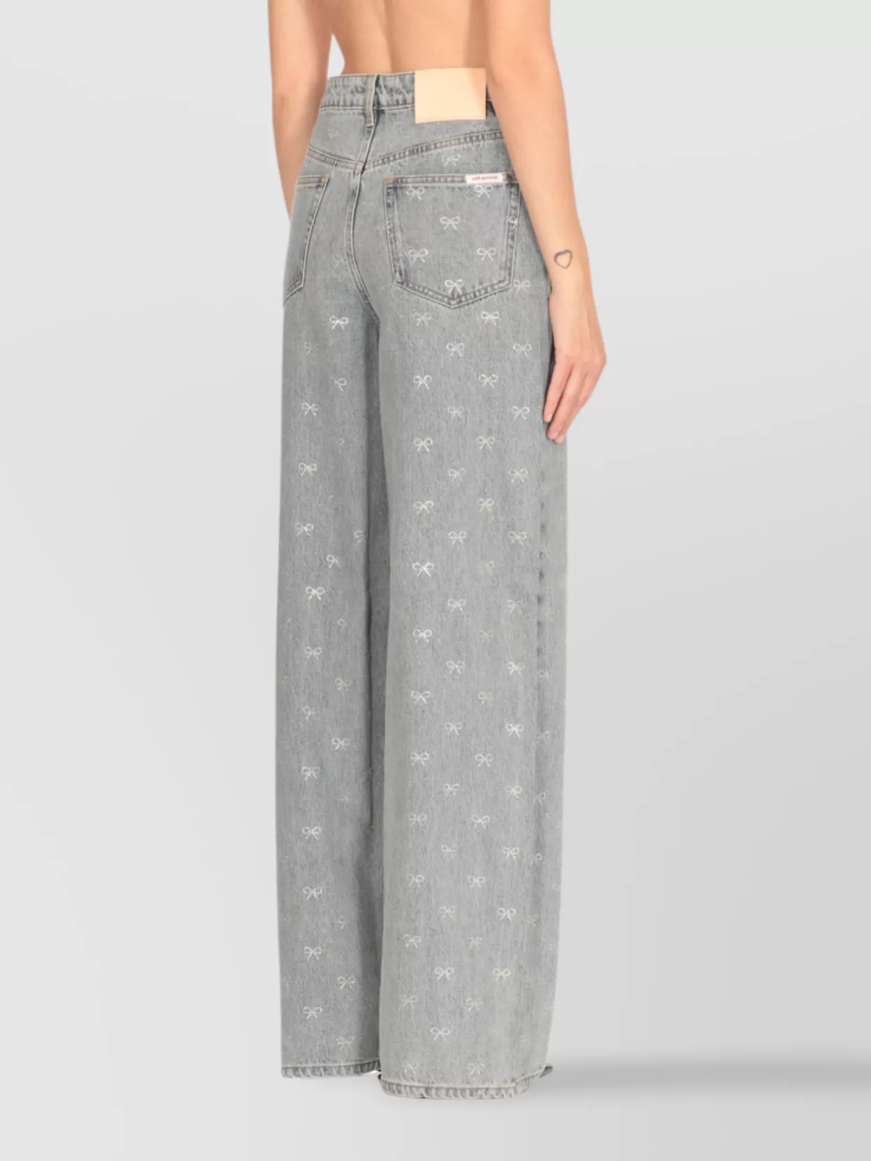 Self-Portrait Bow Embroidery Wide-Leg Cotton Jeans