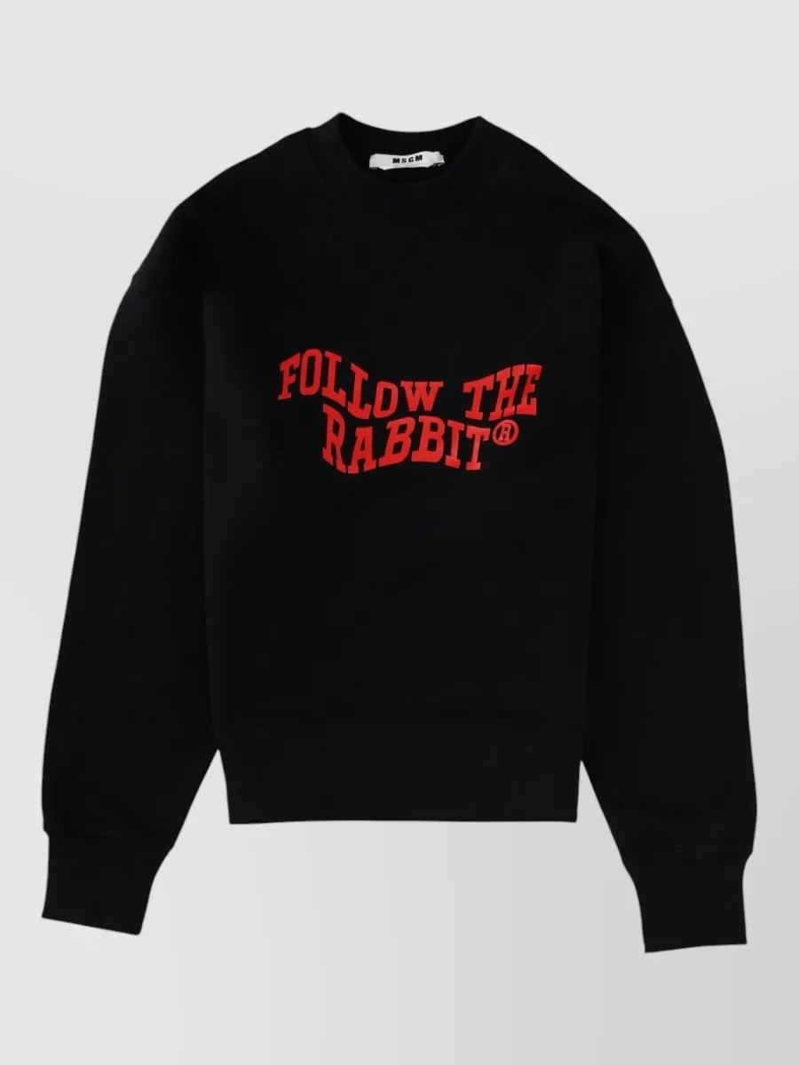 Msgm Graphic Print Crew Neck Knitwear In Black