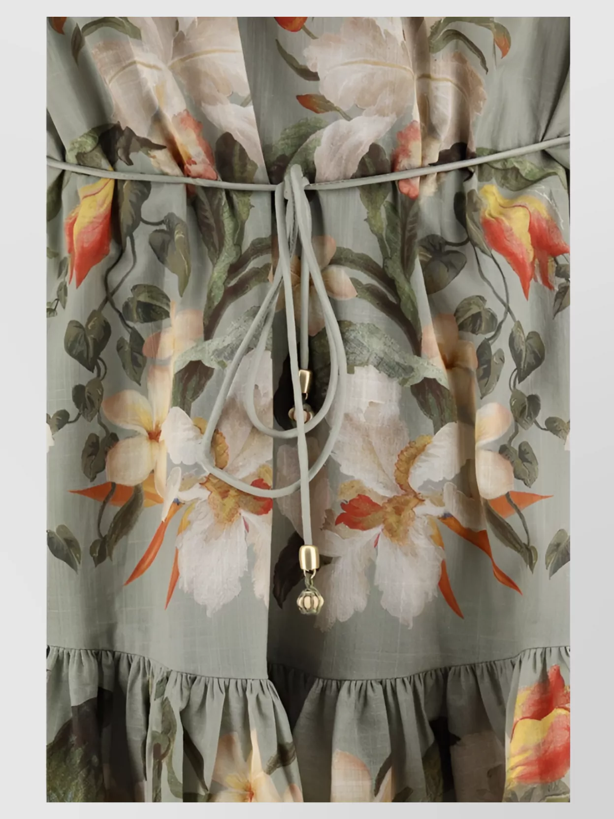 Zimmermann Lexi Billow Floral Drawstring Mini Dress In Gray