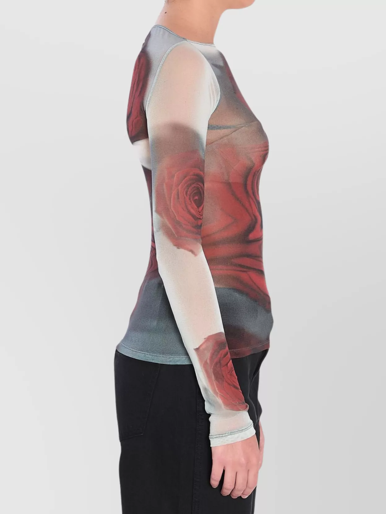 Jean Paul Gaultier Blurry Roses Long Sleeve Tight Fit Top