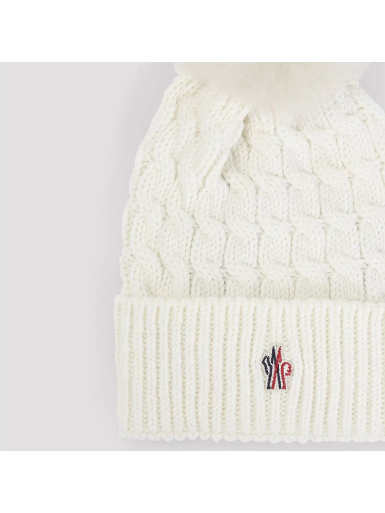 Moncler Grenoble Cable Knit Hat With Folded Brim And Pom-Pom