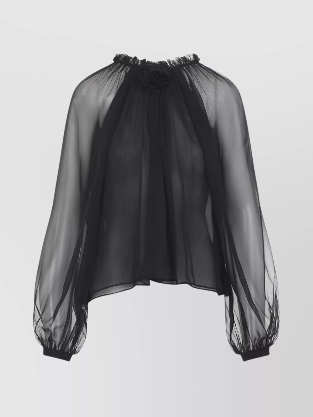 Alberta Ferretti Long Sleeve Sheer Blouse With Ruffles And Flowers