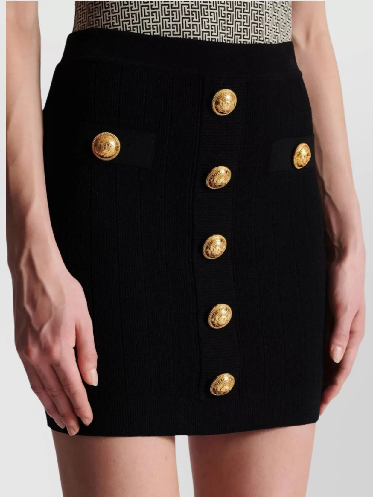Balmain High-Waisted Skirt With Front Pockets And Gold Button Detailing
