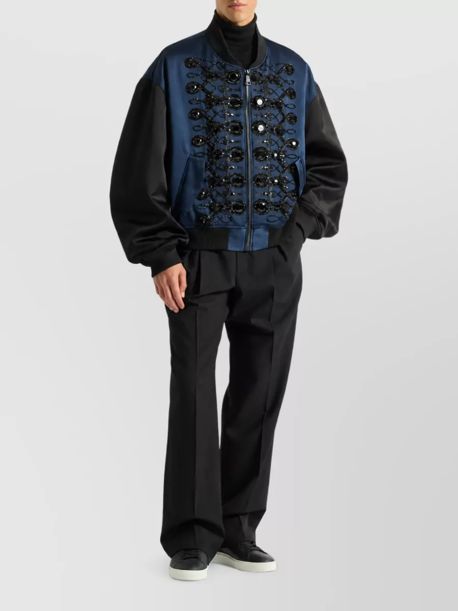 Balmain Embroidered Satin Bomber Jacket