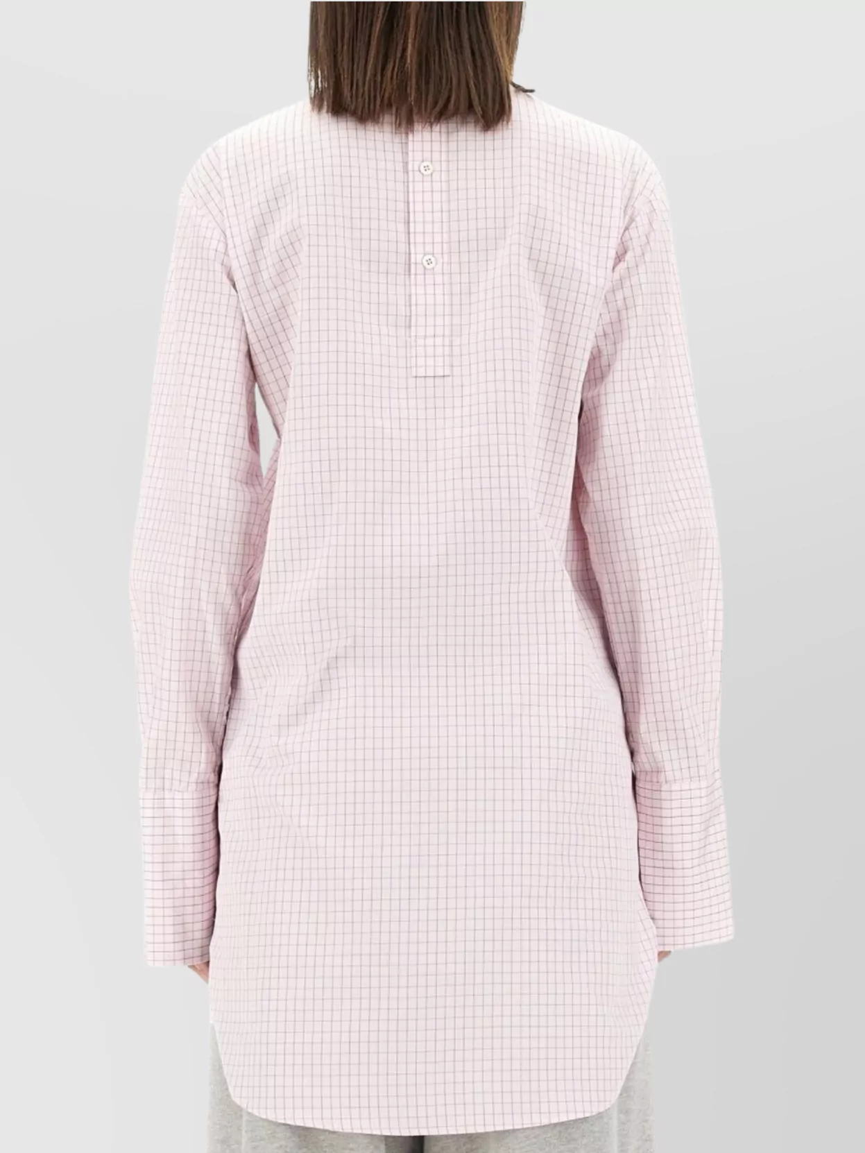 Dries Van Noten Long Cotton Shirt With Checkered Pattern In Pink