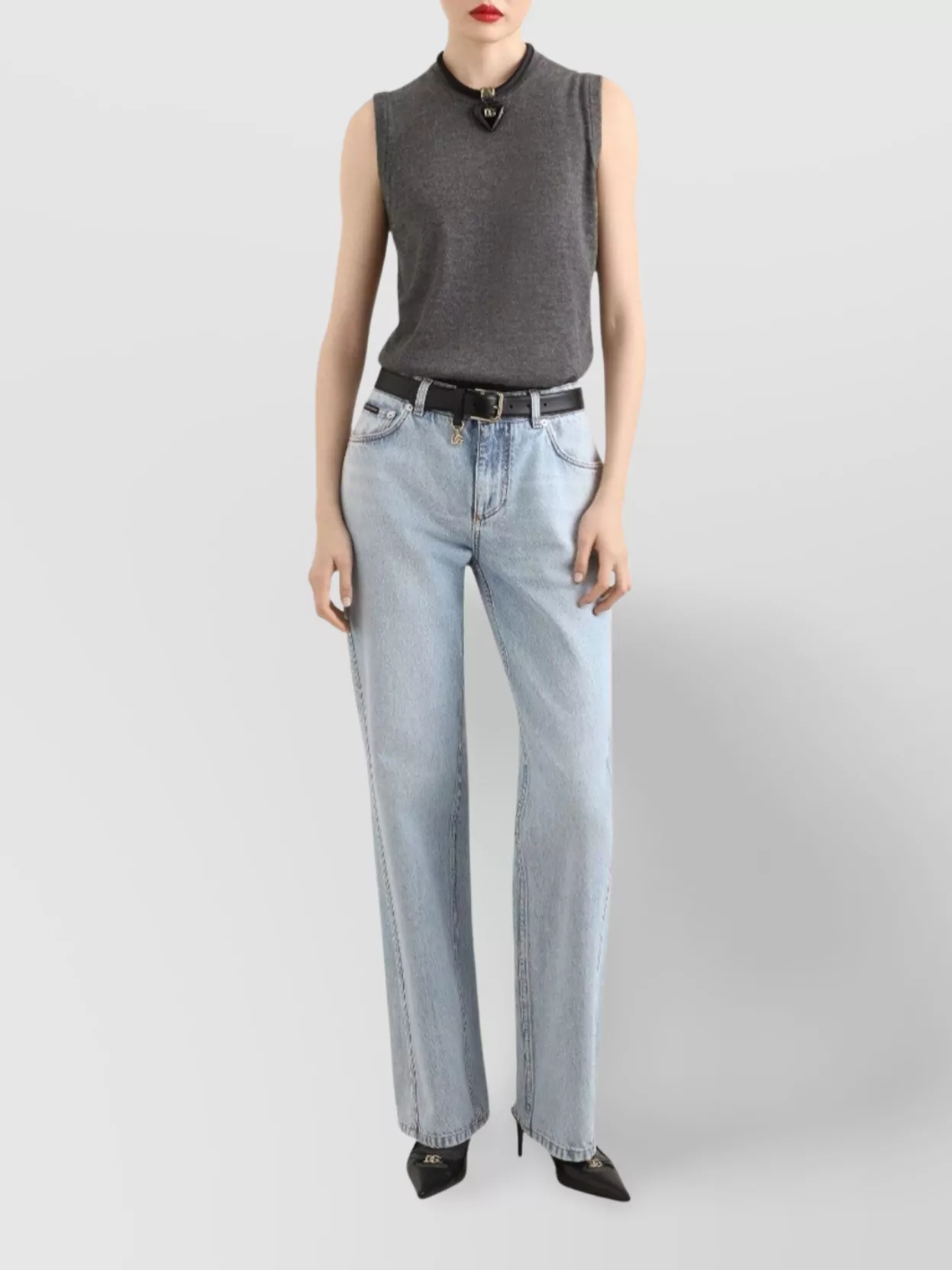 Dolce & Gabbana Cashmere Sleeveless Top Ribbed Hem In Gray
