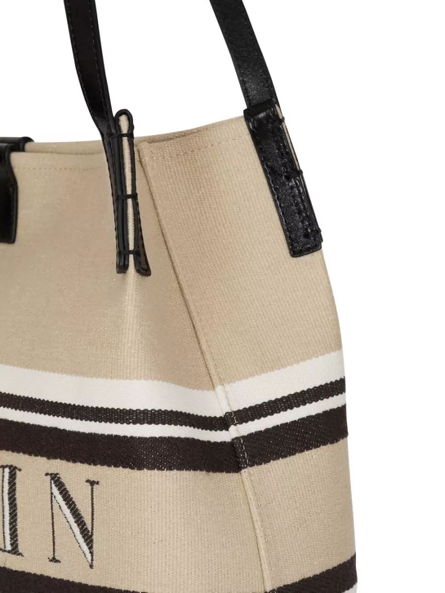 Balmain Medium Canvas Leather Tote Shoulder Straps