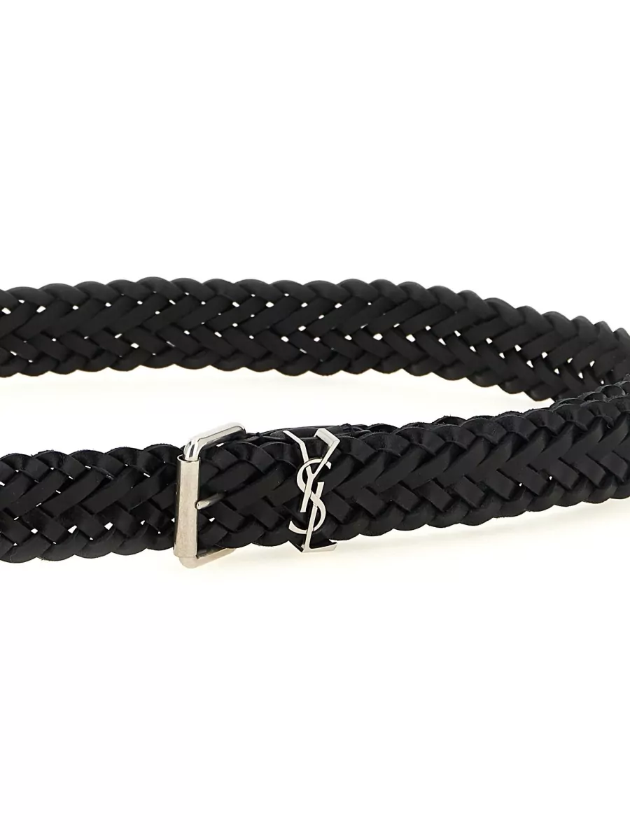 Saint Laurent Woven Calfskin Leather Belt