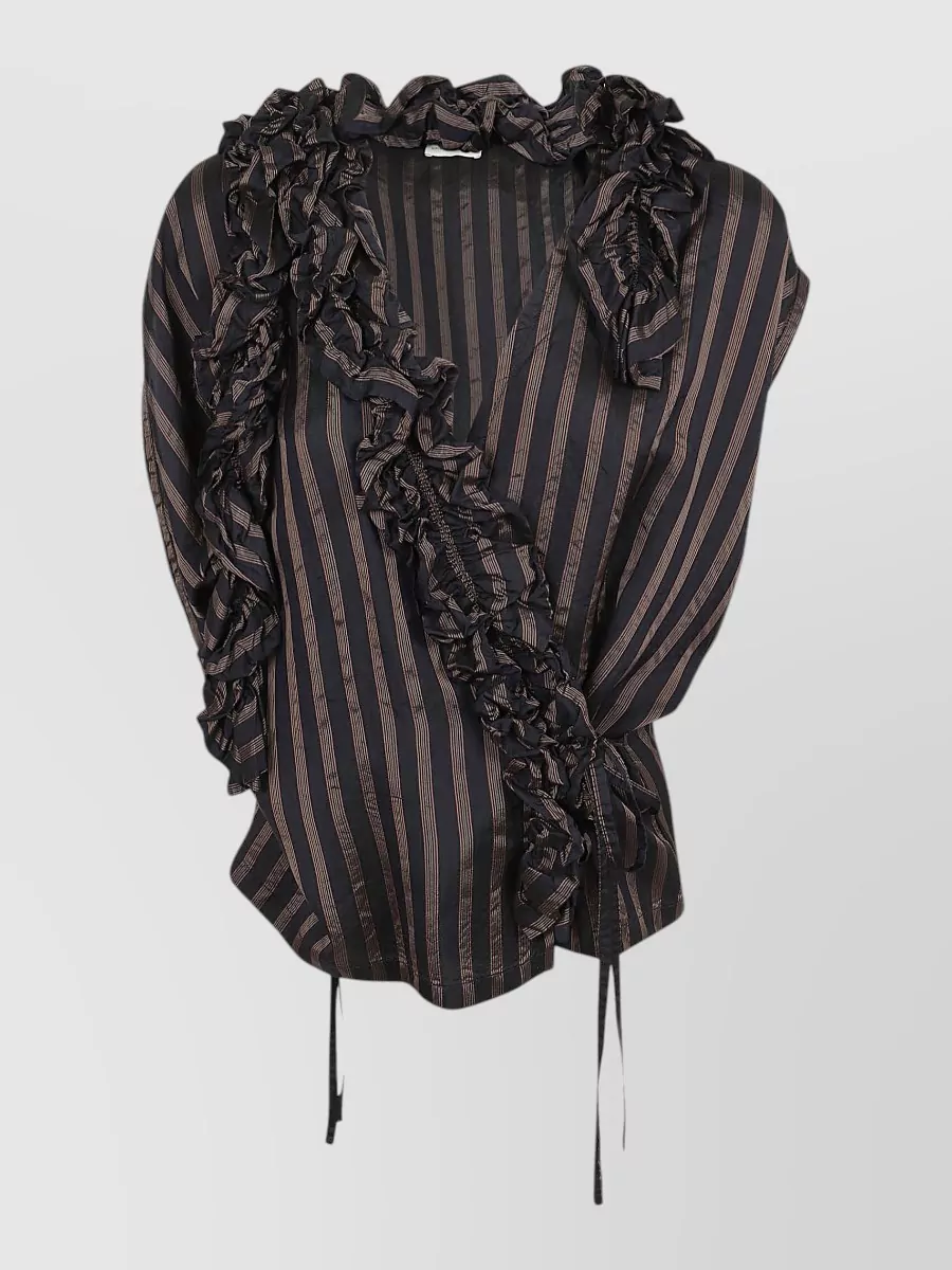 Dries Van Noten Striped Sleeveless V-Neck Wrap Blouse
