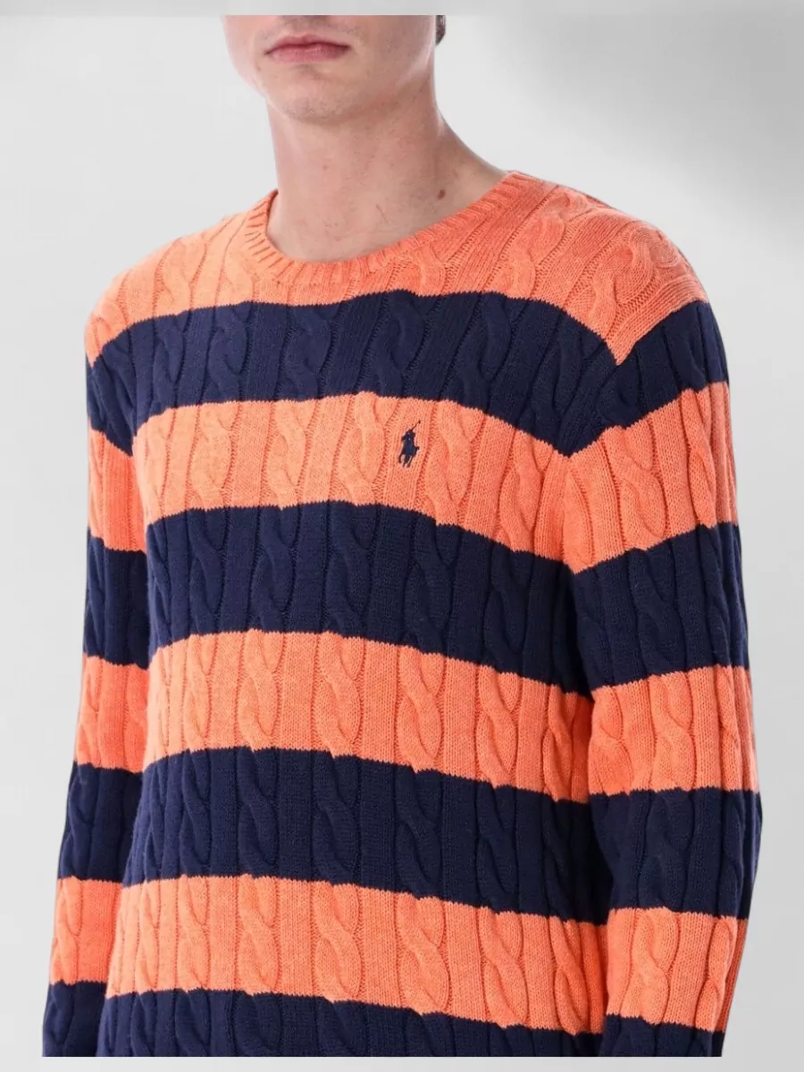 Polo Ralph Lauren Striped Cable Knit Cotton Crew Neck Jumper
