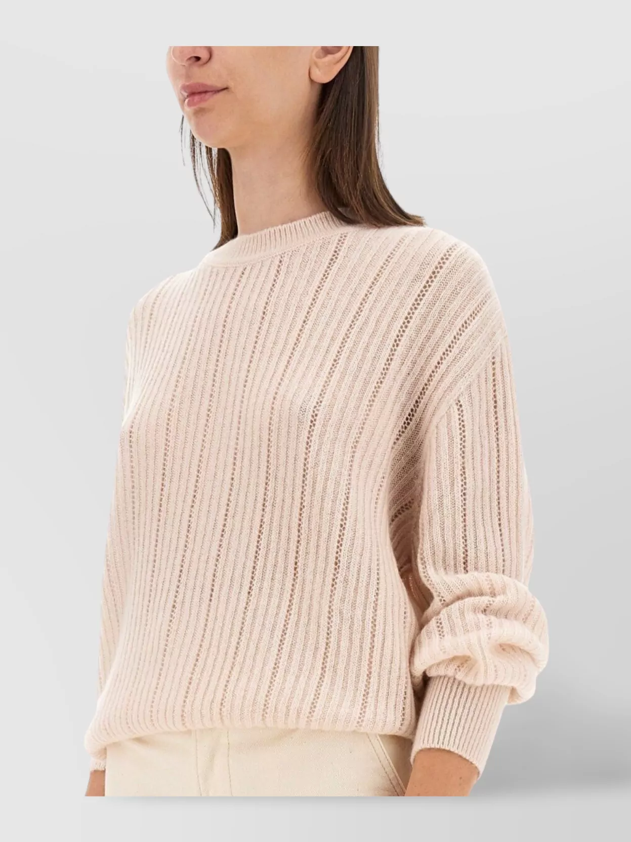 Kiton Cashmere-silk Lattice Knit Crewneck Sweater