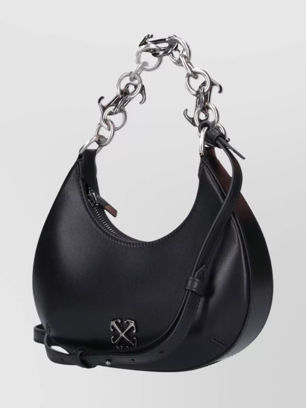 Off-White Curved Shoulder Bag Featuring Chain Strap